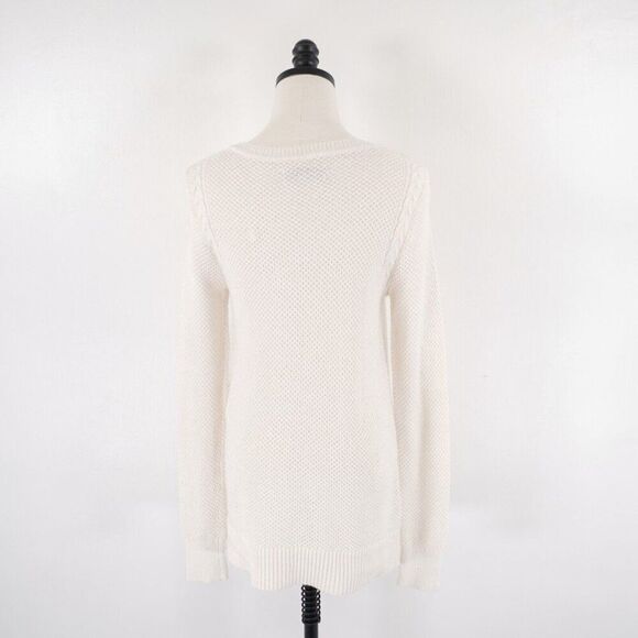 Ann Taylor Loft Cream Cableknit Scoop Neck Sweater Medium Cotton Wool - Picture 5 of 8